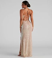 Debra Formal Sequin Cowl Neck Dress