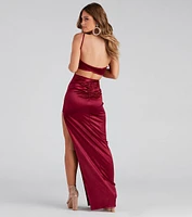 Maude Formal High Slit Satin Dress