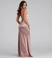 Kathleen Formal Satin Lace Back Long Dress