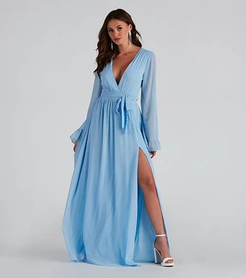 Maya Long Sleeve Chiffon A-Line Dress