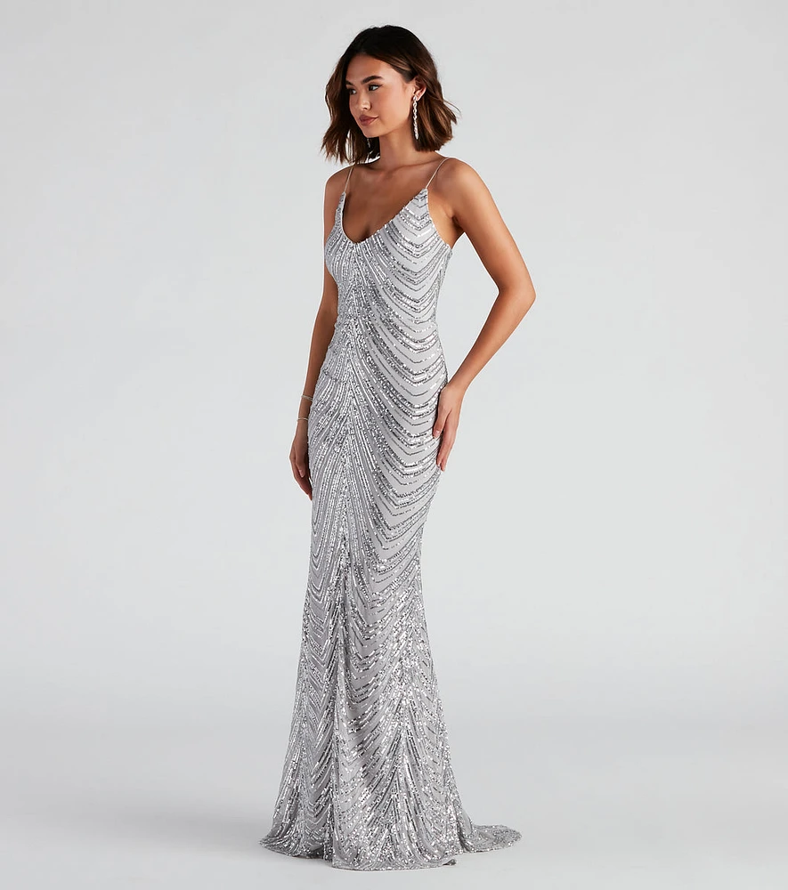 Amy Formal Sequin V-Neck Long Dress