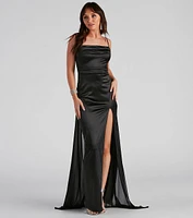 Trina Formal Satin Back Sash Dress