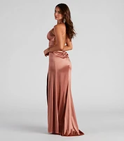 Cindy Formal Satin V-Neck Long Dress