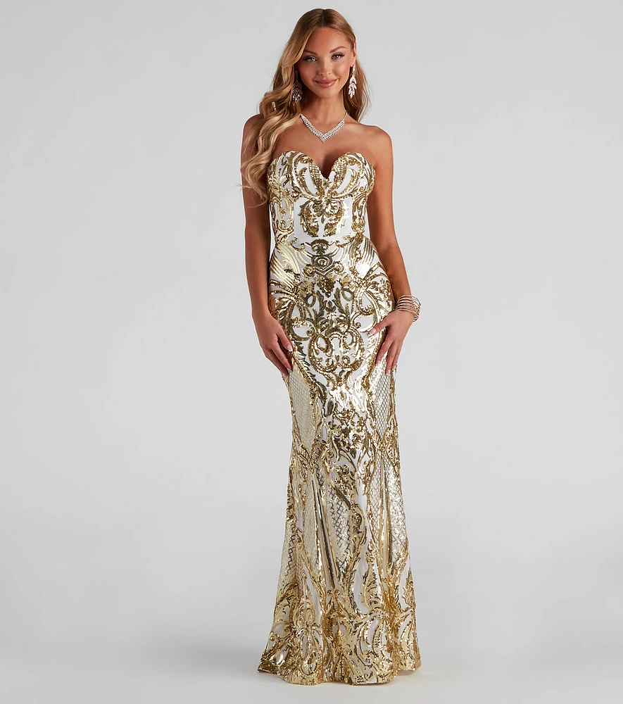 Windsor Jaylene Formal Sequin Scroll Dress | MainPlace Mall