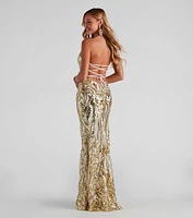 Jaylene Formal Sequin Scroll Dress