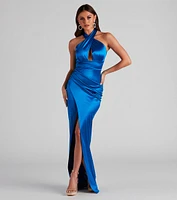 Kaylee Halter Satin Formal Dress