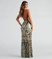 Natalie Sequin Scroll Formal Dress