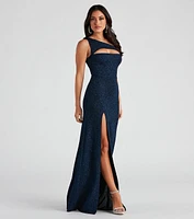 Alanna One-Shoulder Glitter Knit Formal Dress