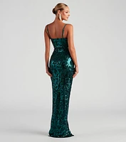 Leah Formal Sequin Mesh Long Dress