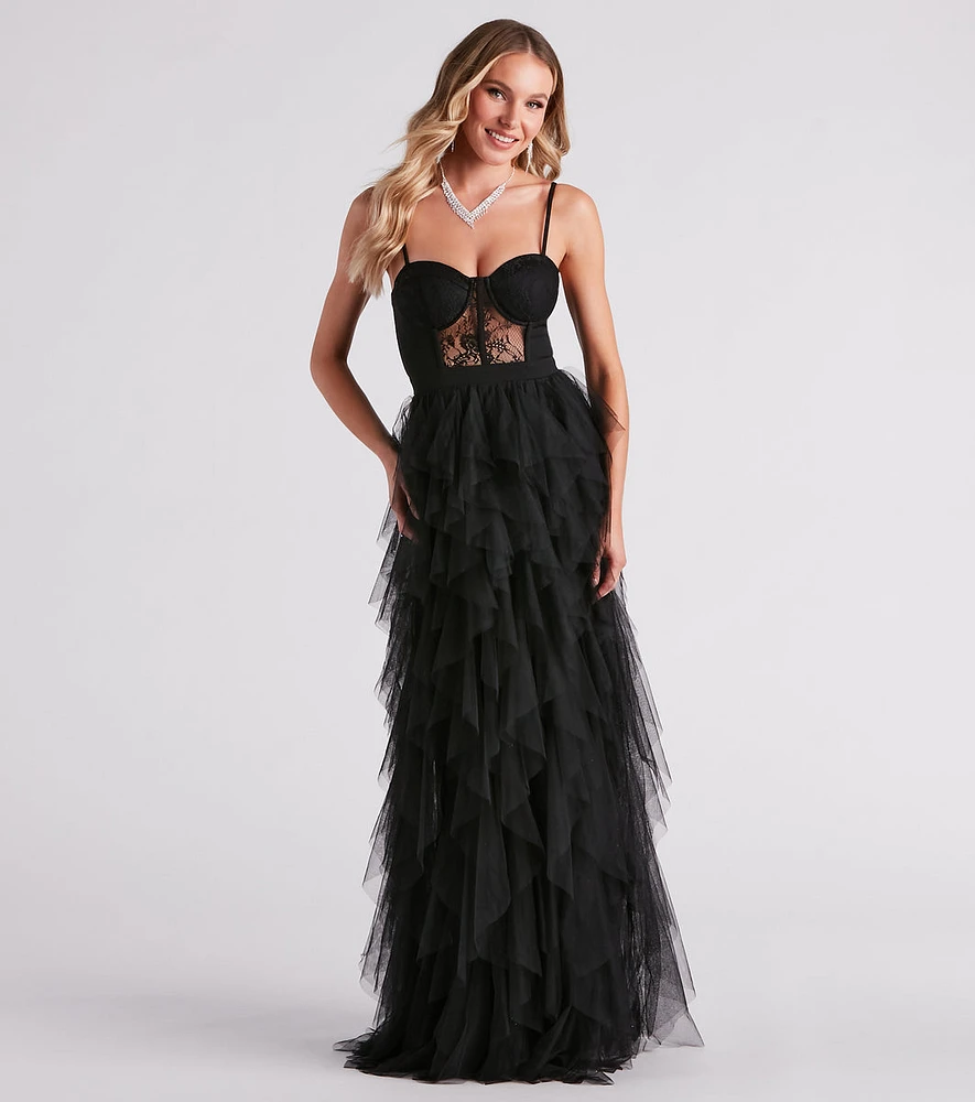 Ruth Formal Lace Tulle Ruffled Dress