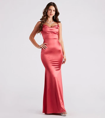 Jennifer Stretch Satin Ruched Formal Dress