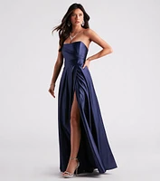 Briana Formal Satin Strapless A-Line Dress