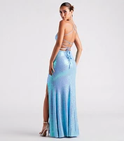 Terecia Formal Sequin Lace-Up Mermaid Dress