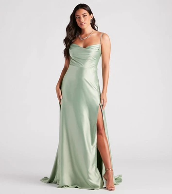 Marva Formal Satin Cowl Neck Dress