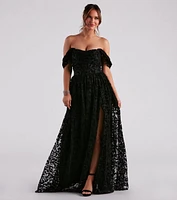 Nyra Formal Flocked Velvet A-Line Dress