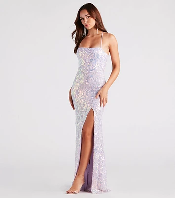 Jayleen Formal Sequin Lace-Up A-Line Dress