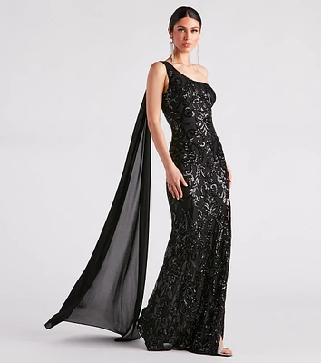 Julia Formal Sequin Sash A-Line Dress