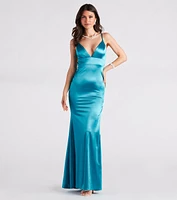 Jessa Formal Satin V-Neck Mermaid Dress