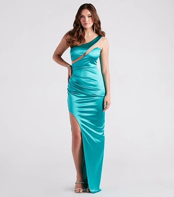 Peyton Satin One-Shoulder Illusion Dress