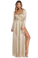 Nerissa Metallic Wrap Evening Dress