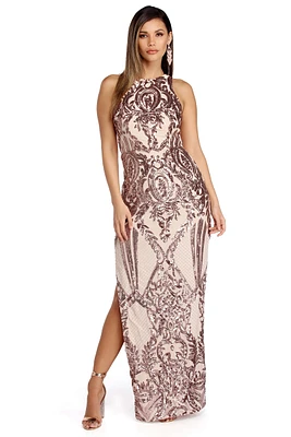 Sarai  Sleeveless Sequin Scroll Dress