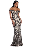 Monica Sequin Scroll Formal Dress