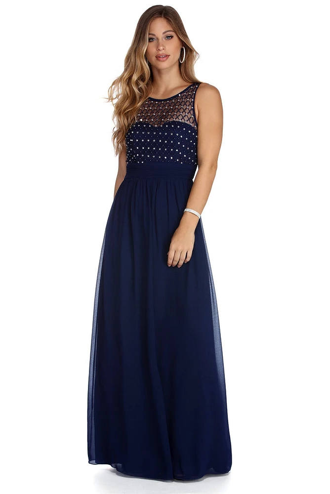 Deanne Formal Heat Stone Chiffon Dress