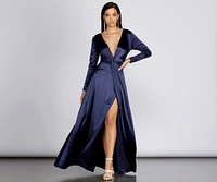 Cynthia Satin Slit Formal Dress