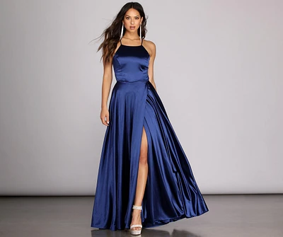 Gabrielle Formal High Slit Satin Dress