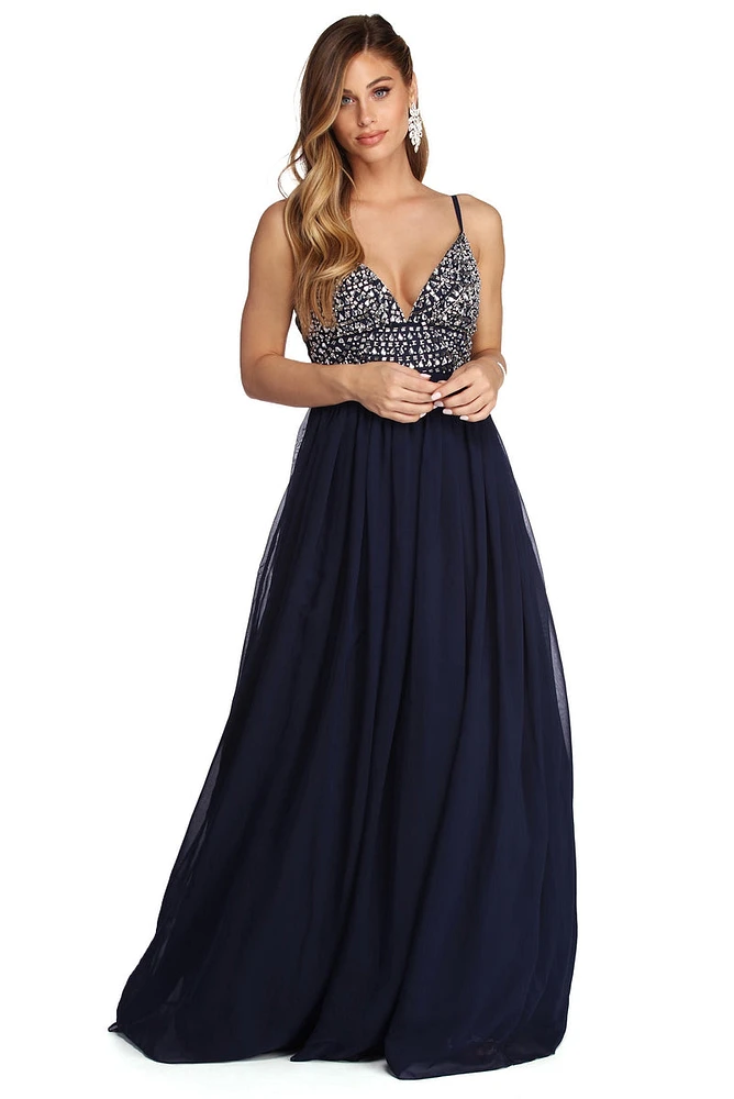 Jewel Formal Beaded Chiffon Dress