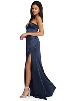 Patricia High Slit Satin Dress