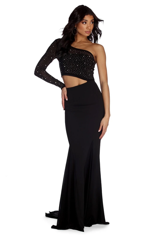 Bria Formal One Shoulder Heat Stone Dress