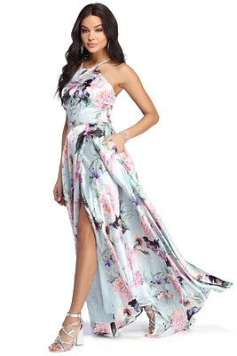 Jen Formal Floral Satin Dress