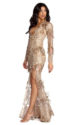 Rachel Formal Sequin Tassel Dress