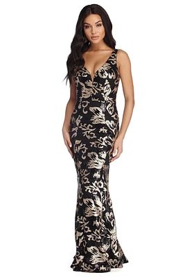 Jessica Floral Sequin Formal Dress