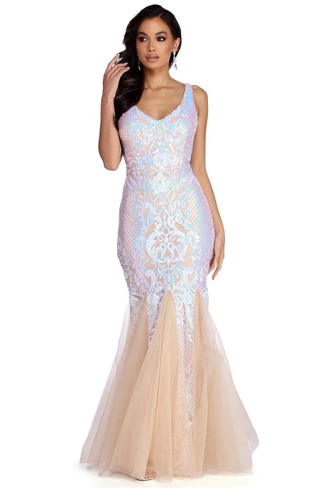 Elsa Formal Iridescent Sequin Dress