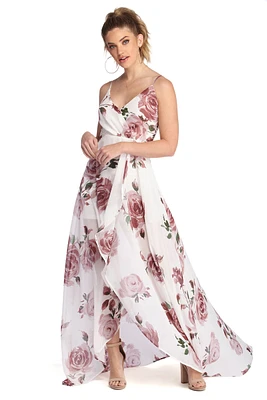 Janine Floral Chiffon High Low Dress