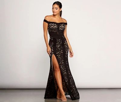 Taylor Formal Off The Shoulder Lace Dress