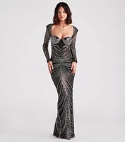 Raelynn Formal Rhinestone Bustier Long Dress