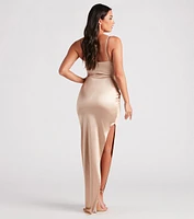 Mollie Formal Satin Side Slit Long Dress