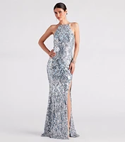 Lexi Formal Sequin Rhinestone A-Line Dress