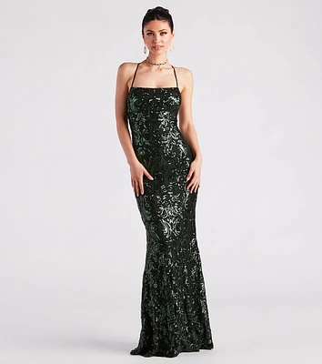 Lacie Formal Sequin Lace-Up Mermaid Dress
