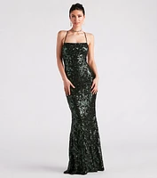 Lacie Formal Sequin Lace-Up Mermaid Dress