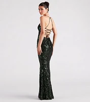 Lacie Formal Sequin Lace-Up Mermaid Dress