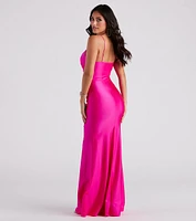 Keyla Satin Wrap A-Line Formal Dress