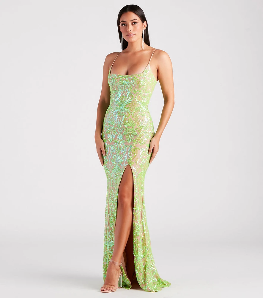 Brandy Formal Sequin Lace-Up Mermaid Dress