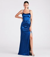 Vickie Formal Satin Scoop Neck Mermaid Dress