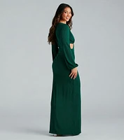 Marsha Formal Long Sleeve Pleated Cutout Dress