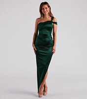 Angela Formal Satin One Shoulder Long Dress