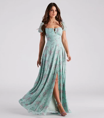 Maybelle Formal Floral Chiffon A-Line Dress